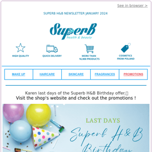 🎉Superb Health & Beauty Superb H&B Birthday 🎂🎉LAST DAYS OFFER  up to 70% ‼️