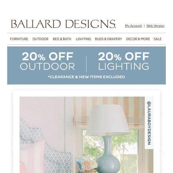 Take 20% off all outdoor & lighting