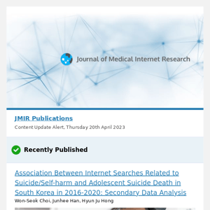 [JMIR] Association Between Internet Searches Related to Suicide/Self-harm and Adolescent Suicide Death in South Korea in 2016-2020: Secondary Data Ana