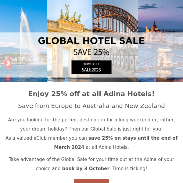 🎉 Adina Sale | 25% off across all hotels 🎉