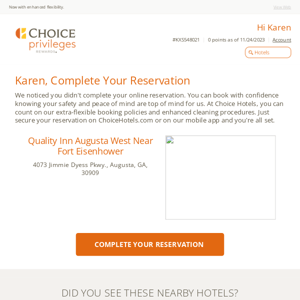 Choice Hotels, Complete Your Reservation