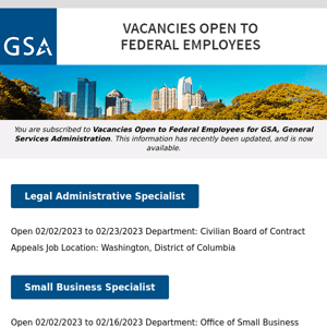 New/Current Job Opportunities at GSA Open to All Federal Employees & Special Appointment Eligibles