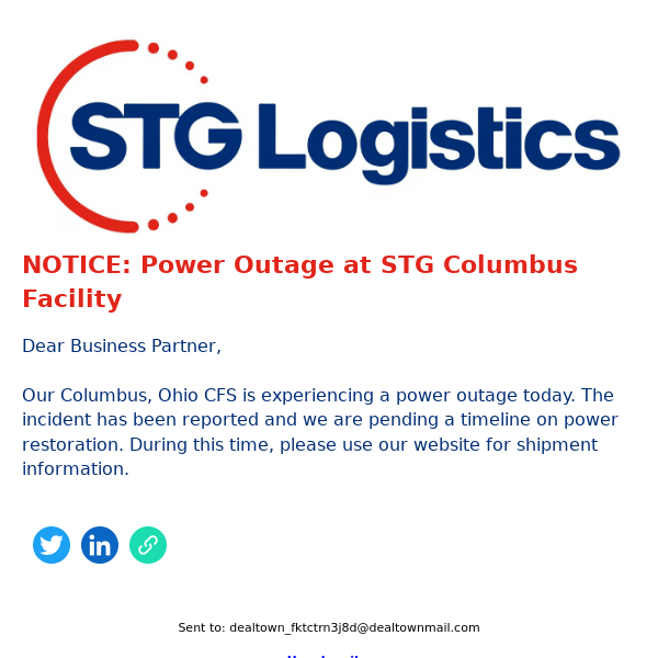 NOTICE: Power Outage at STG Columbus Facility