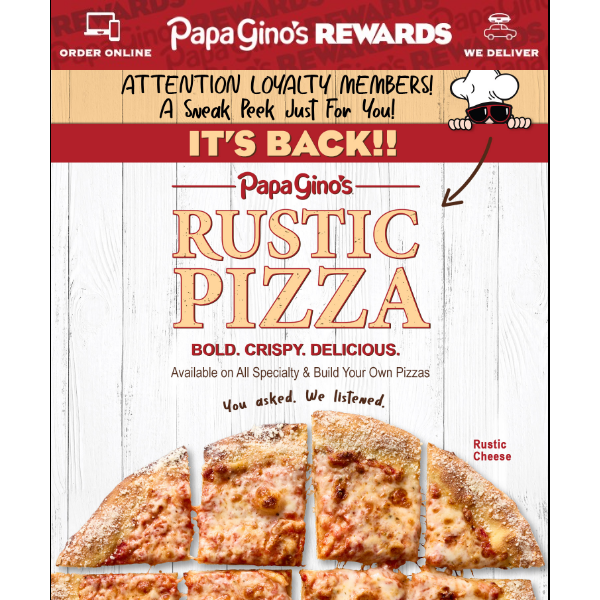 Get rewarded for loving pizza and being loyal - Papa Gino's