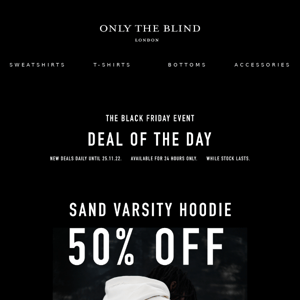 Daily Deal: 50% of the Sand Varsity Hoodie for 24 hours only! ⚡
