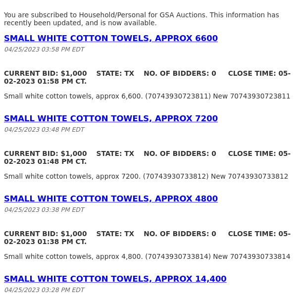 GSA Auctions Household/Personal Update