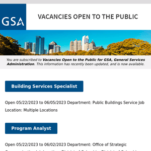 New/Current Job Opportunities at GSA Open to the Public (All U.S. Citizens)