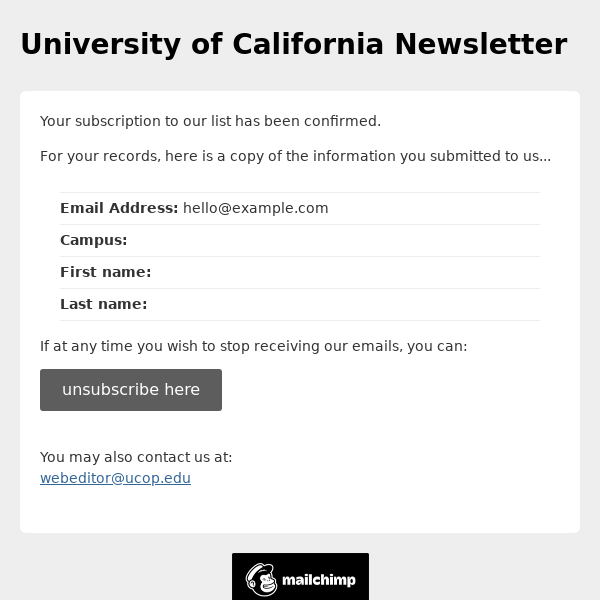 Fiat Lux - University of California Newsletter: Subscription Confirmed