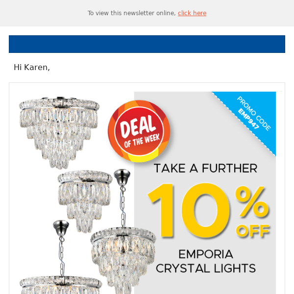 Crystal Ceiling Lights - Ends Sunday Enjoy 10% OFF Emporia Range