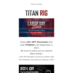 Labor Day Sale at TITAN RIG