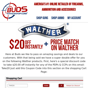 $20.00 Off Instantly, Plus We Price Match on Walther