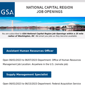 New/Current Job Opportunities in the GSA National Capital Region