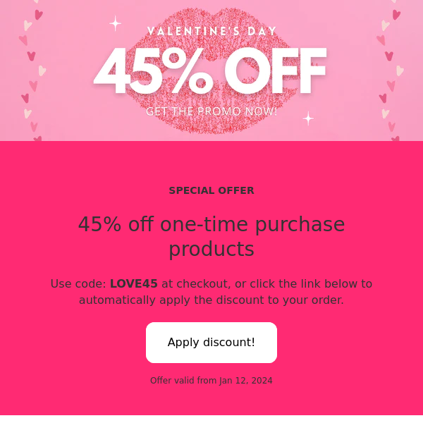 45 % OFF ALL VALENTINES