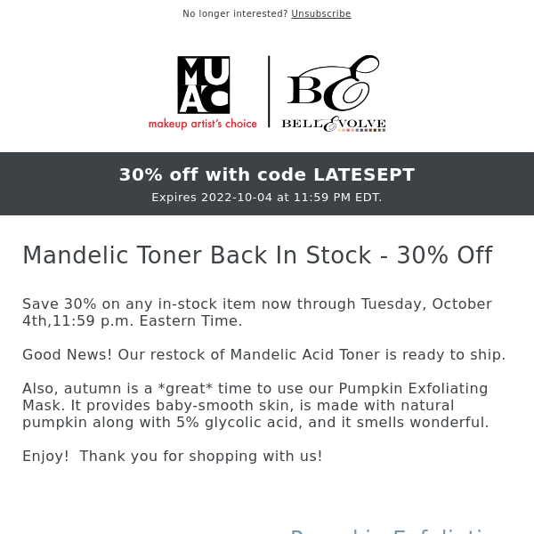 30% Off - Mandelic Toner Back In Stock