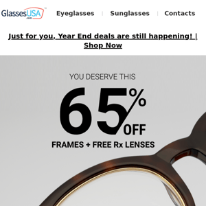 🛎️ Huge savings inside: 65% off frames + free Rx lenses!