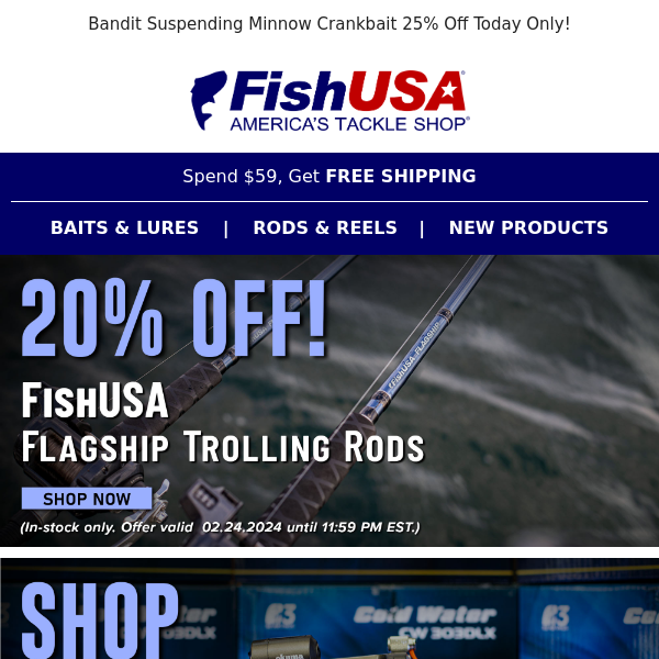 Get Decked Out with 20% Off FishUSA Flagship Trolling Rods!