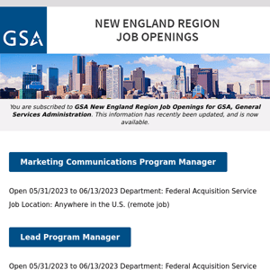 New/Current Job Opportunities in the GSA New England Region