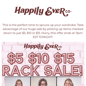 🚨 60 minutes left for our $5 $10 $15 Rack Sale! 😱