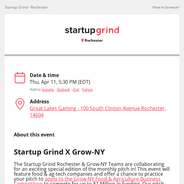 Startup Grind, join us for Startup Grind X Grow-NY: Pitch In & Networking Event