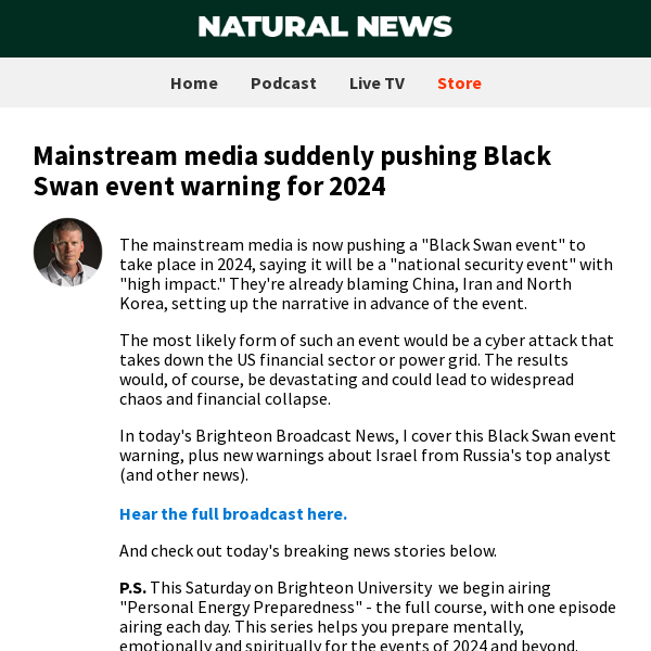 Mainstream media suddenly pushing Black Swan event warning for 2024