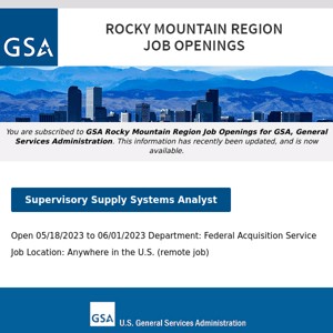 New/Current Job Opportunities in the GSA Rocky Mountain Region