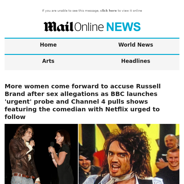 More women come forward to accuse Russell Brand after sex allegations as BBC launches 'urgent' probe and Channel 4 pulls shows featuring the comedian with Netflix urged to follow