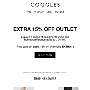 Extra 15% off outlet