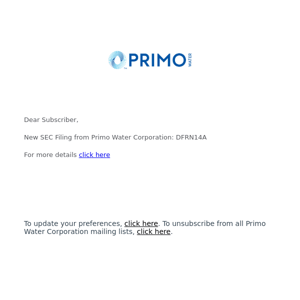 New SEC Filing from Primo Water Corporation