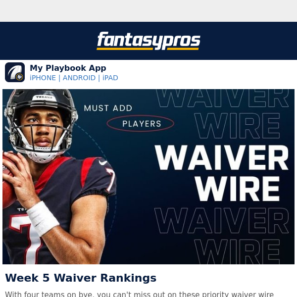 Waiver Wire Week 5 - NFL Fantasy Football 2023: waivers, adds and