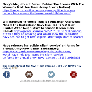 Navy Athletics Media Links for Tuesday