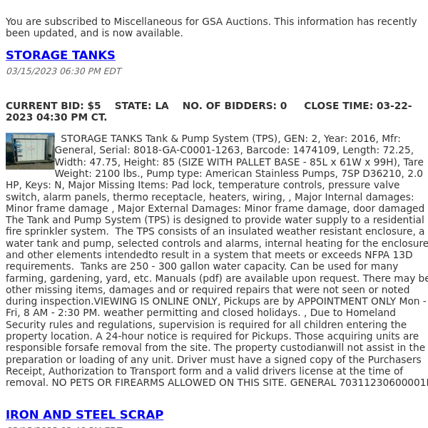 GSA Auctions Miscellaneous Update