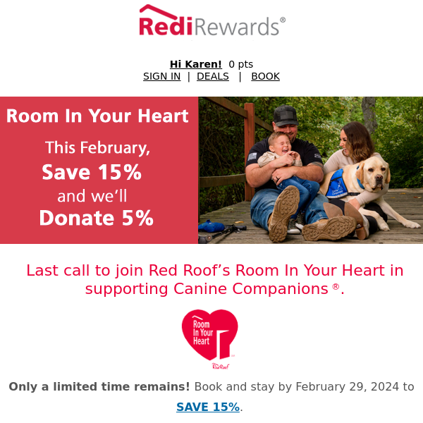 Red Roof, There's Still Time to Join us in Supporting Canine Companions