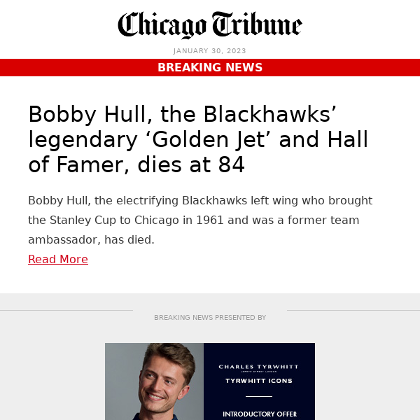 Blackhawks Hall of Famer Bobby Hull dies