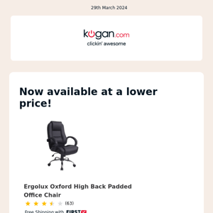 PRICE DROP: Ergolux Oxford High Back Padded Office Chair
