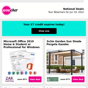 Microsoft Office Home & Student 2019  | 3x3m Garden Sun Shade Pergola Gazebo | 8ft Stone-Effect Cobbled Edging | 7pc Suitcase Organiser Set | Grey Garden Rattan 4-Seater Patio Set