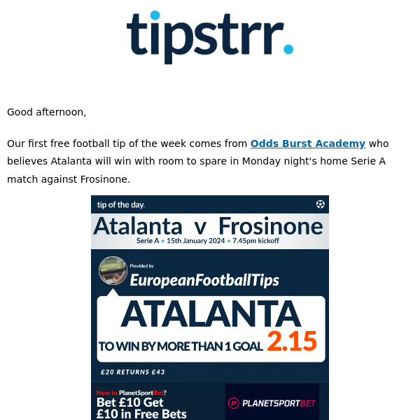 Free football tip to kick off the new week