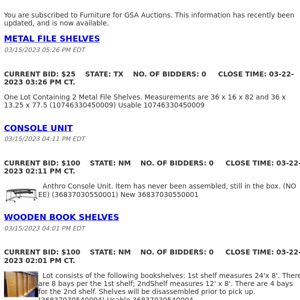 GSA Auctions Furniture Update