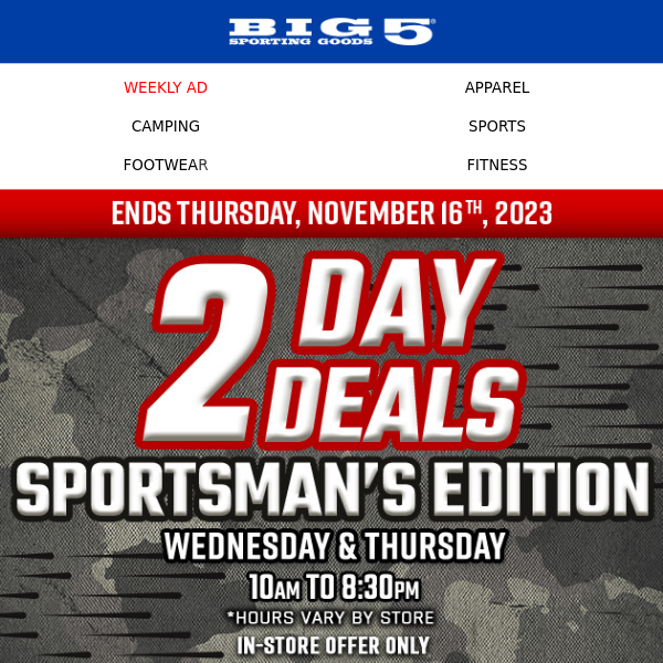 EXCLUSIVE SPORTSMAN’S Savings ✨ [IN-STORE ONLY] ✨ Ammo, Hunting Apparel, Accessories and More