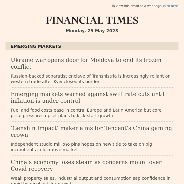 Emerging Markets: London AM: Ukraine war opens door for Moldova to end its frozen conflict...