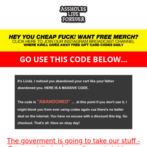 Noticed U Didn't Checkout! Here's a HUGE peasant friendly code to complete checkout