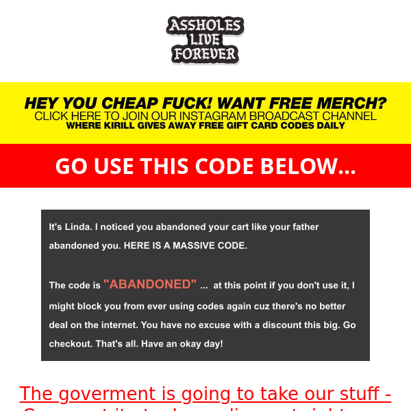 Noticed U Didn't Checkout! Here's a HUGE peasant friendly code to complete checkout