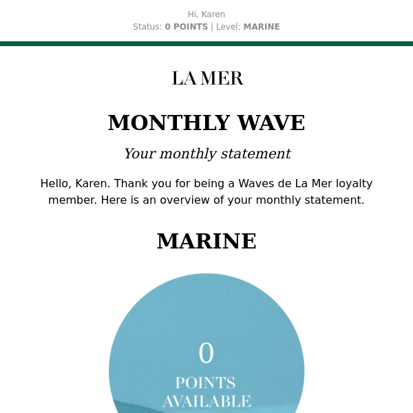 Waves de La Mer Monthly Statement