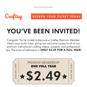 🎟️ Here's your ticket to join Craftsy for only $2.49!  (normally $89.99)
