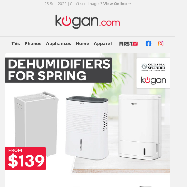 Dehumidifiers from $139 for Spring Home Climate Control