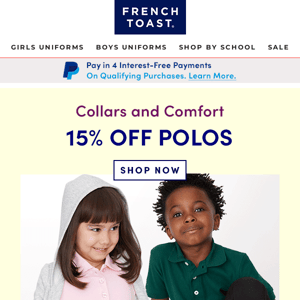 Collars and Comfort. 15% Off Polos