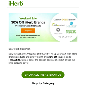 30% off all iHerb Brands products 🥰🥰🥰