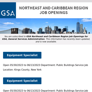 New/Current Job Opportunities in the GSA Northeast & Caribbean Region