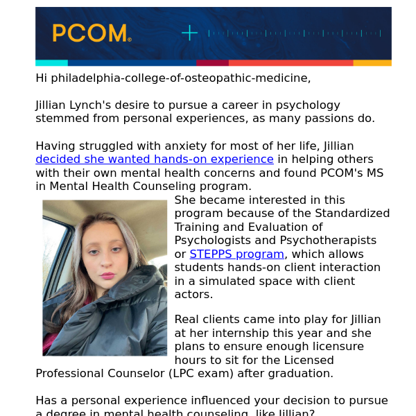 Meet current mental health counseling student Jillian