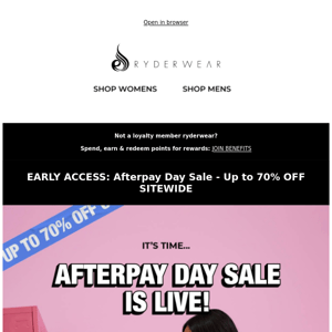 🚨🤑 AFTERPAY DAY IS LIVE: Up to 70% OFF sitewide! 