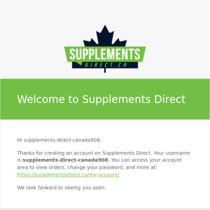 Your Supplements Direct account has been created!